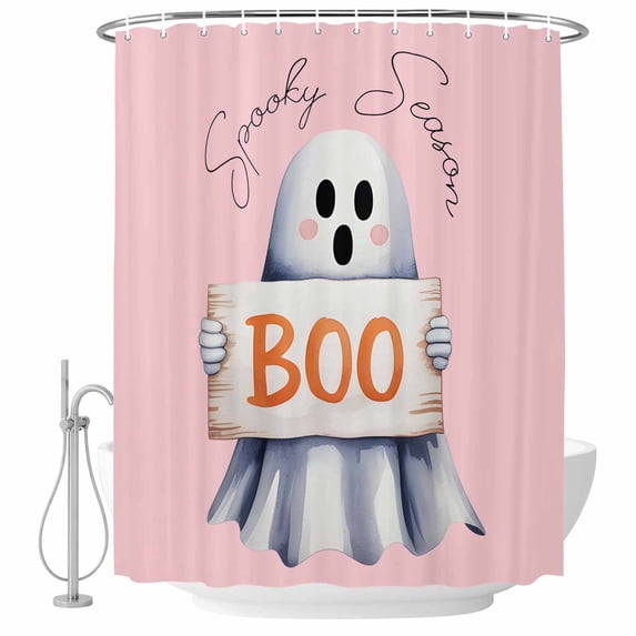 Pink Halloween Shower Curtain, Waterproof Shower Curtains for Bathroom, Cute Ghost Modern Art Washable Fabric Bathtub Curtain Set Bath Decor with 12 Hooks 48"x72"