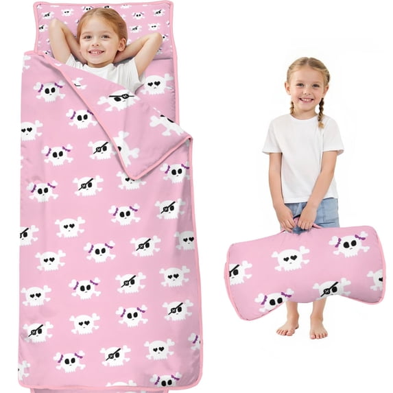 Pink Halloween Skulls Toddler Nap Mats for Kids Preschool,60"x20" Sleeping Mat Bag or Kids,Toddler Sleeping Bag,Toddler Nap Mat or Daycare