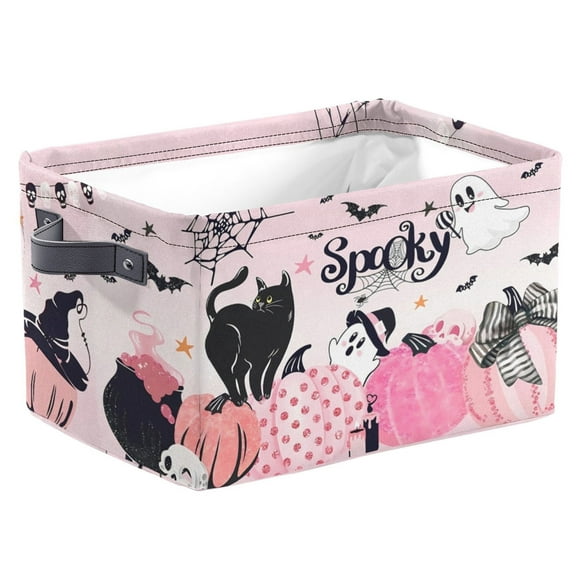 Pink Halloween Spooky Basket Stuffers Room Decoration Spider Bat Ghost Pumpkin Cloth Basket Clothes Book Toy Storage Box Shelf Box, Black Cat