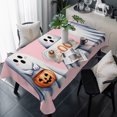 thumbnail image 1 of Pink Halloween Table Cloth Waterproof Tablecloths, Cute Ghost Modern Art Tablecloth Dining Table Cover for Kitchen Party Tabletop Outdoor, Rectangle Tablecloth 60x120 Inch, 1 of 9