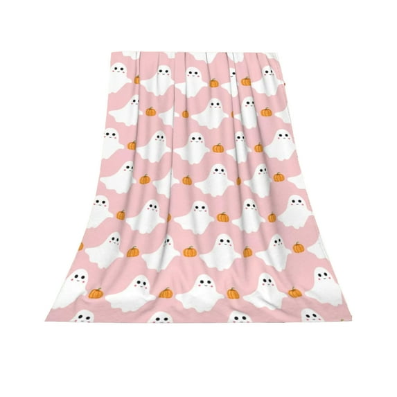 Pink Halloween Throw Blanket 39x29", Ghost Flannel Sofa Wrap, Funny Pumpkin Bat Bedspread, Festive Horror Collectible, Lightweight Cozy Decor