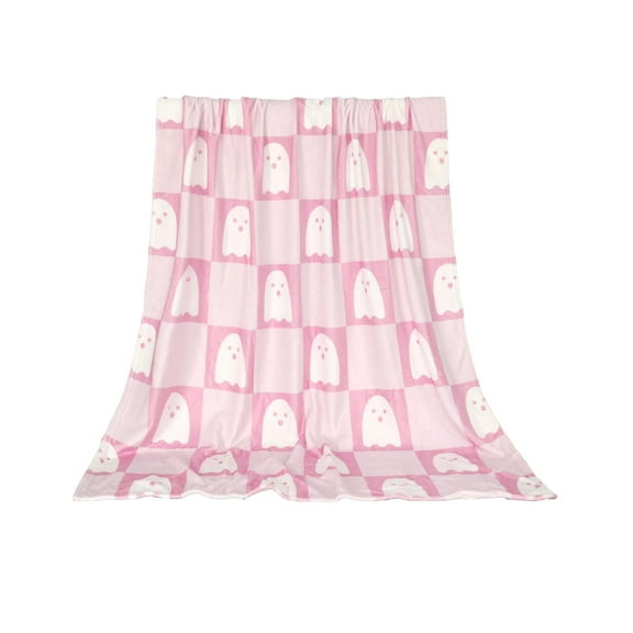Pink Halloween Throw Blanket 39x29", Ghost Flannel Sofa Wrap, Funny Pumpkin Bat Bedspread, Festive Horror Collectible, Lightweight Cozy Decor