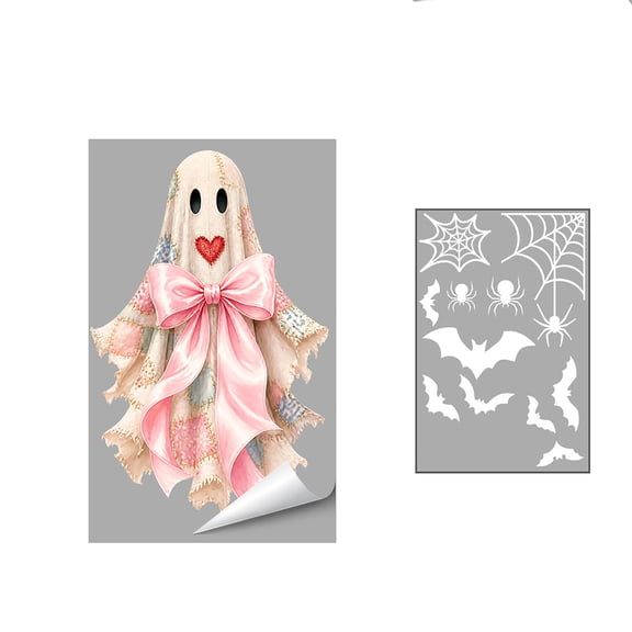 Pink Halloween Window Clings, 2 Sheets Cute Coquette Ghost Decals Reusable Static Cling Stickers for Home Decor