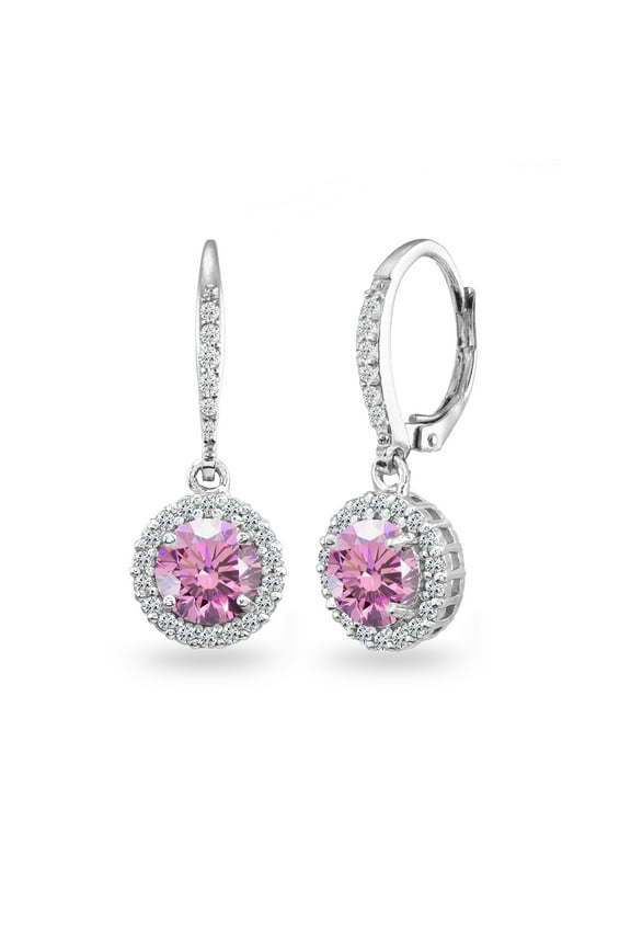 Pink Halo Dangle Earrings Made w/ Swarovski Crystals in 925 Silver