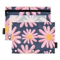 thumbnail image 1 of Pink Hand Drawn Daisy 2 Pack Pencil Pouch for 3 Ring Binder Smooth Zipper Folders with Pockets Clear Window Pencil Case, 1 of 6