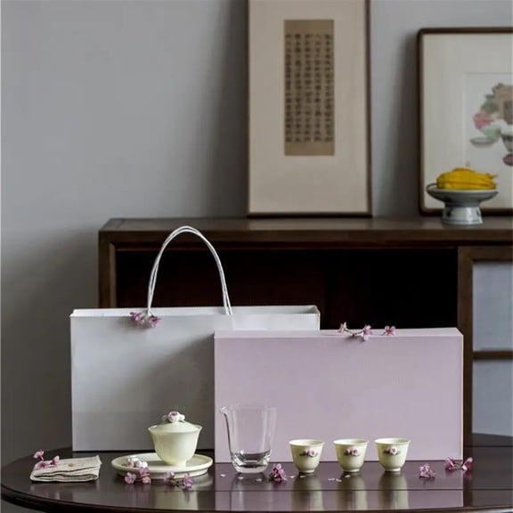 Pink Hand Kneaded Flower Gaiwan Teacup Set Ceramic Teapot Tea Cups With Tray Chinese