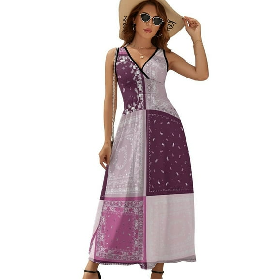 Pink Handkerchief Paisley Design Sleeveless Dress Dresses Women Summer Evening Dresses Ladies Bohemia Long Dresses