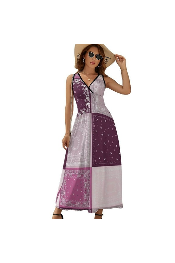 Pink Handkerchief Paisley Design Sleeveless Dress Dresses Women Summer Evening Dresses Ladies Bohemia Long Dresses