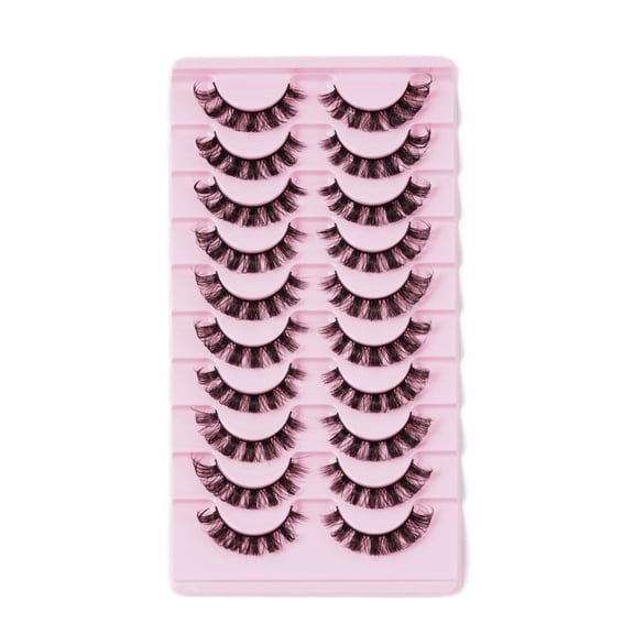 Pink Handmade D Curl Russian False Eyelashes 10 Pairs Cruelty Free Fiber Lashes