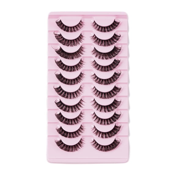 Pink Handmade D Curl Russian False Eyelashes 10 Pairs Cruelty Free Fiber Lashes