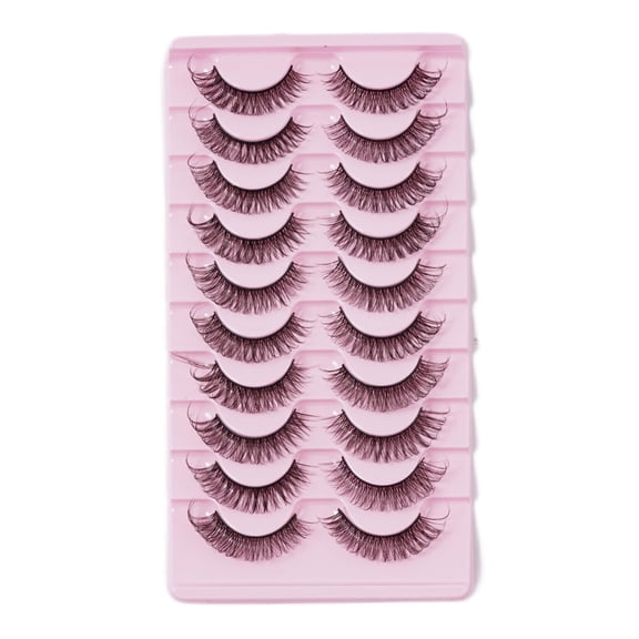 Pink Handmade D Curl Russian False Eyelashes 10 Pairs Cruelty Free Fiber Lashes