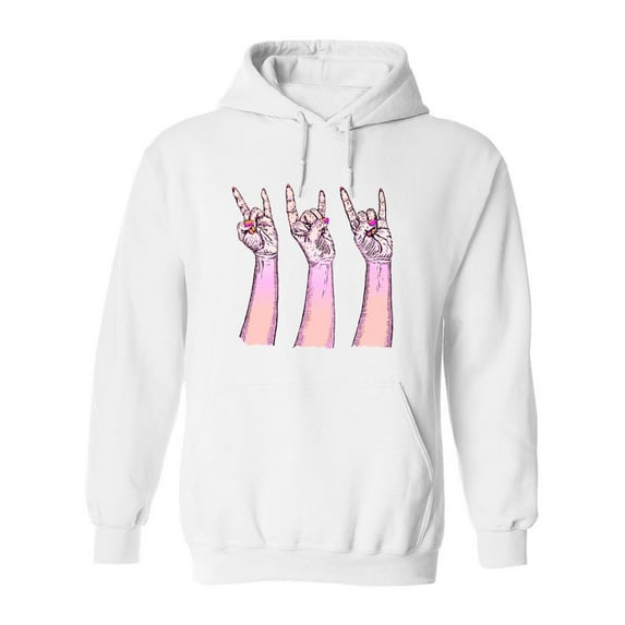 Pink Hands In Rock N Roll Sign. Hoodie Men -Image by Shutterstock, Male Small