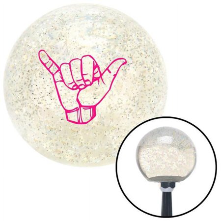 Pink Hang Loose Detailed Hand Clear Metal Flake Shift Knob with M16 x 1.5 Insert