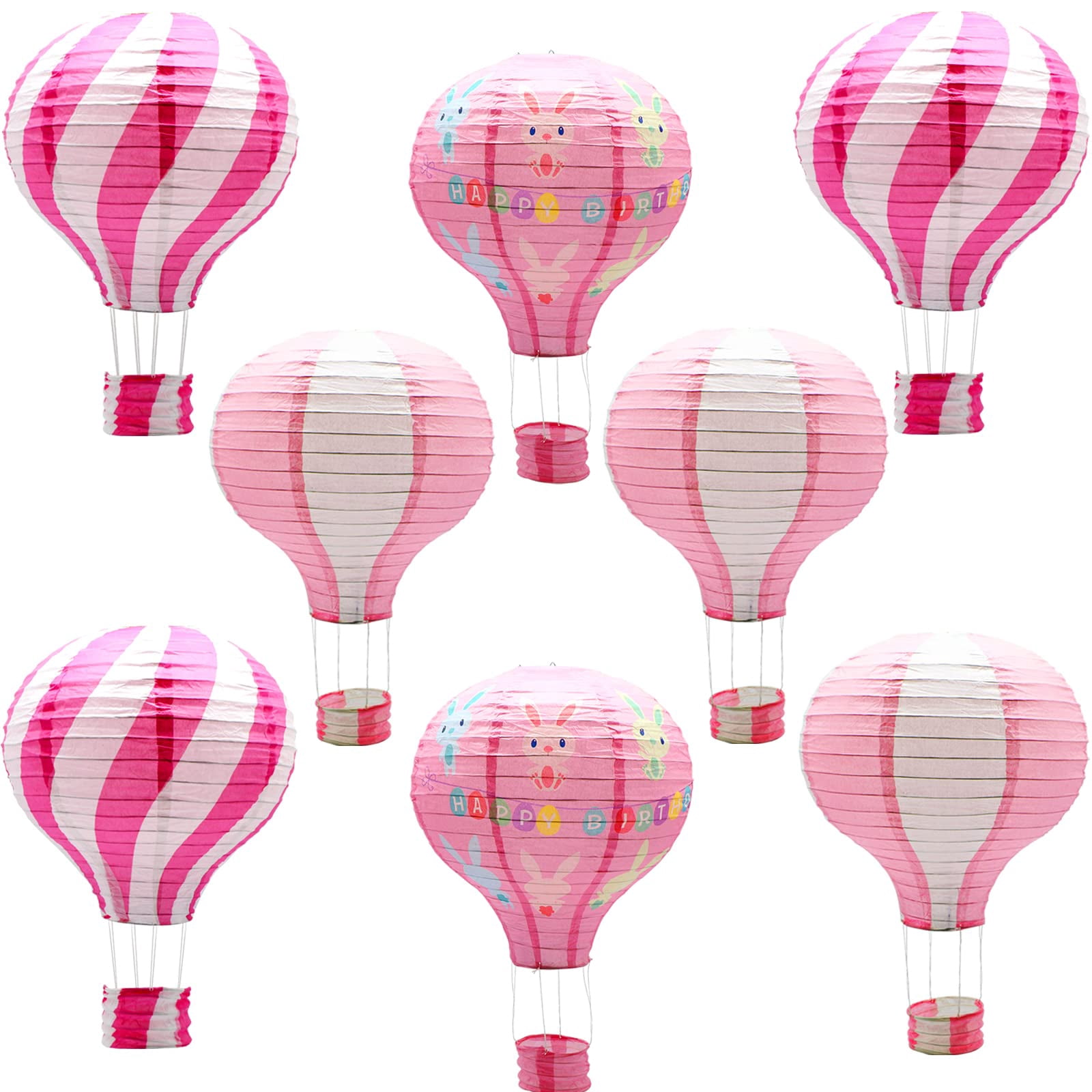 Pink Hanging Hot Air Balloon Paper Lanterns Set, P