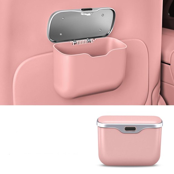 Pink Hanging In-Car Storage Box, Auto Trash Can for Car, Car Trash Can with Lid, Trash Bin for Car, 6X5 Inch Clip-On Multifunctional Car Hanging Holder for Trash, Sundries and