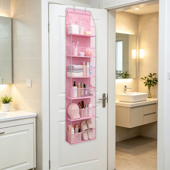 Pink Hanging Organizer, Breathable Mesh Panels, Attic Storage