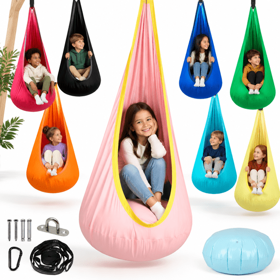 Pink Hanging Sensory Pod Swing Seat, 33"W x 63"H, Holds Up to 300 Lbs
