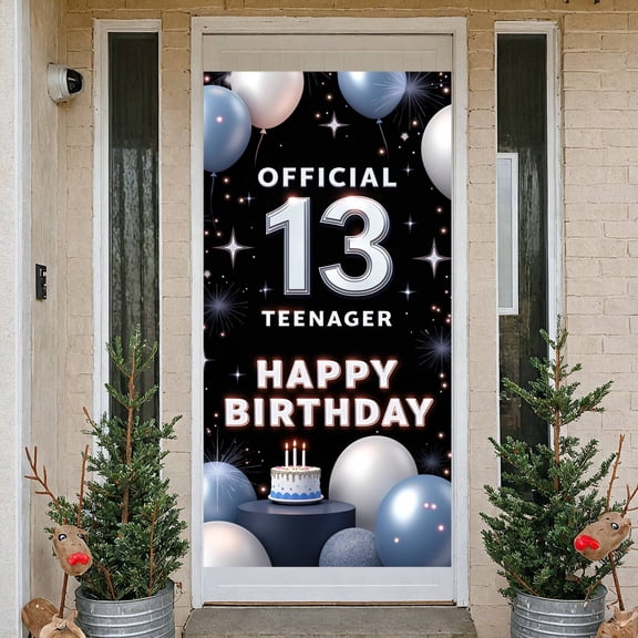 Pink  Happy 13th Birthday Banner Glitter Design Princess Castle Backdrop Gold Lettering Colorful Balloons 13th Birthday Display for 13th Birthday Party Girls' Celebration Princess Party