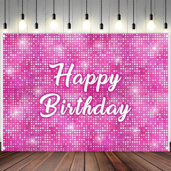Pink Happy Birthday Backdrop Fabric 7 x 5 ft Shiny Glitter Shinmmer Girls Woman Birthday Party Banner Polyester Sparkle Princess Birthday Background Photo Props Decoration