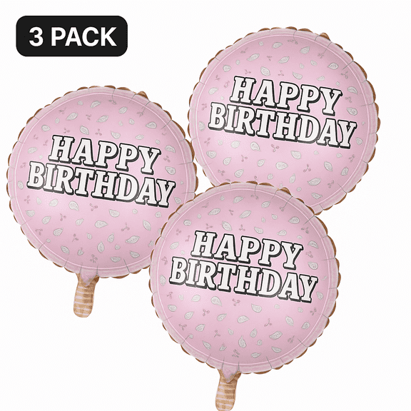 Happy Birthday Balloons Pink Party Decor 3-Pack