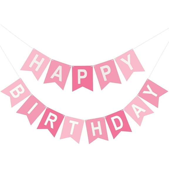 Pink Happy Birthday, Banner Birthday Party Sign, Hanging Decoration for Women Men Girl Boy Party Supplies 