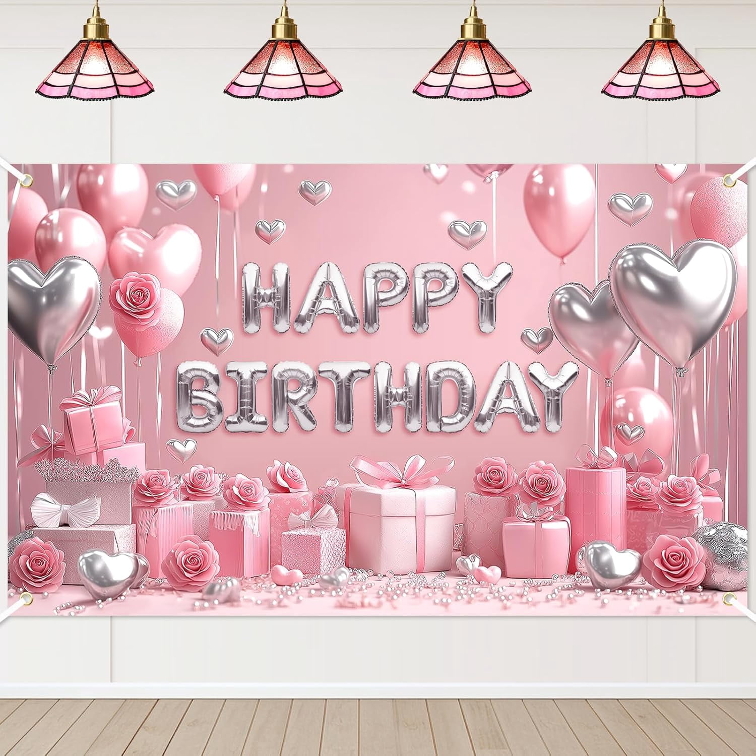 Pink Happy Birthday Banner for Women Girls Pink Birthday Decorations ...