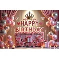 thumbnail image 1 of Pink Happy Birthday rations Backdrop Balloons Crown Flower Sweet 16 M's 40th 70th Party Banner Background, 1 of 8