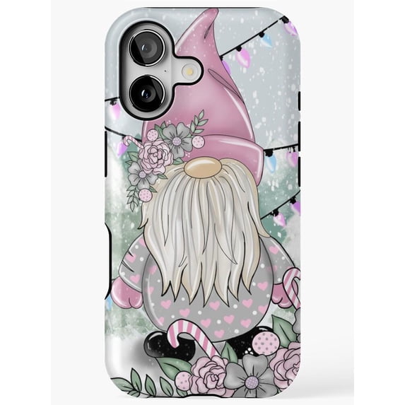 Pink Hat Gnome with Flowers, Hearts and String Lights Tough Case for ...