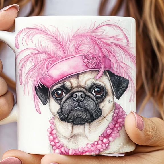 Pink Hat Pug Cup for Coffee Lovers, Animal Lover Gift, Funny Pug Drinkware, Pet Owner Present, Cute Dog Mug, morning coffee mug, sassy pug