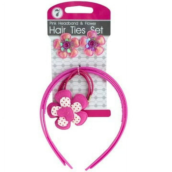 Pink Headbands & Flower Hair Ties Set, 3 Pack