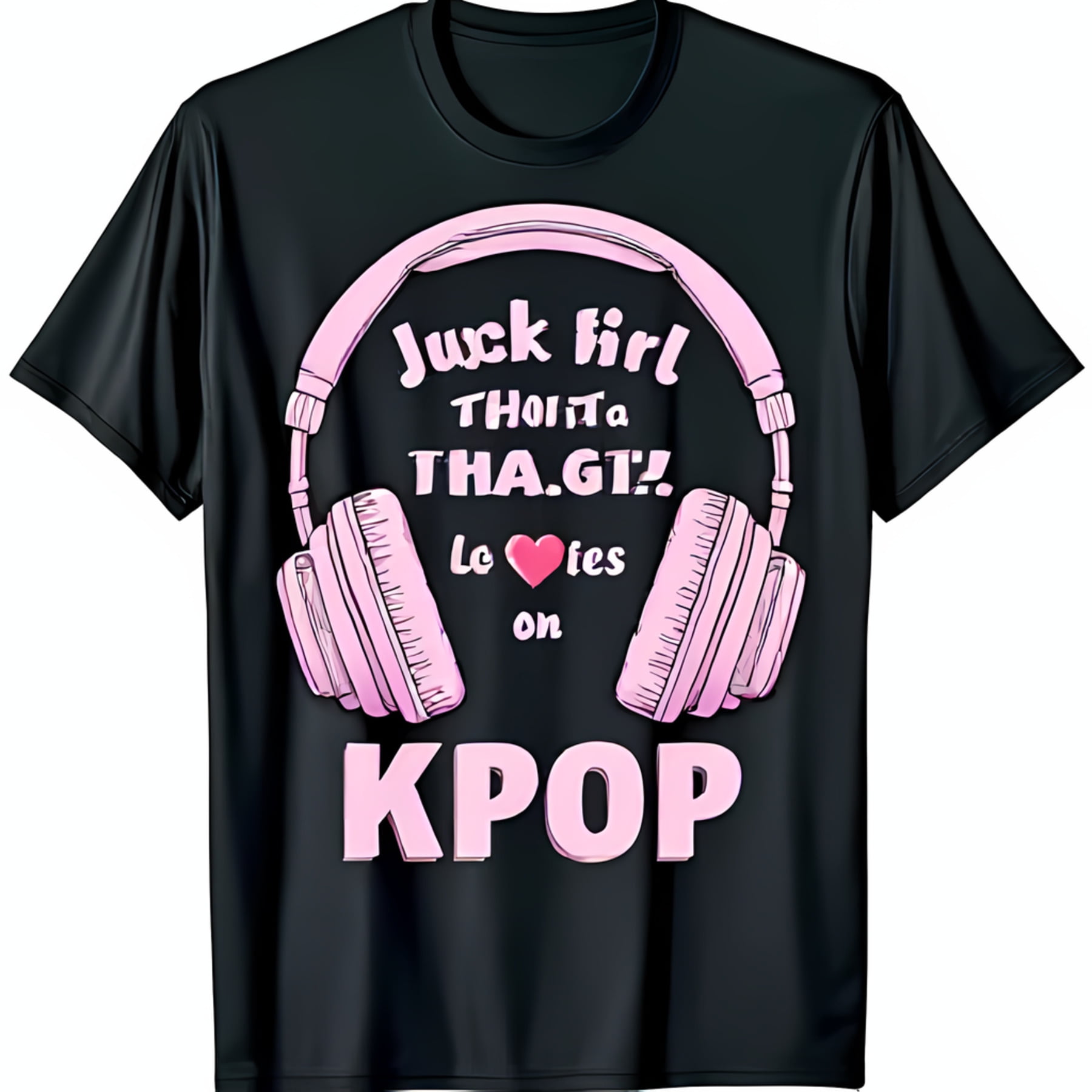 Pink Headphones Graphic TShirt for KPOP Lovers Cute Cartoon Design