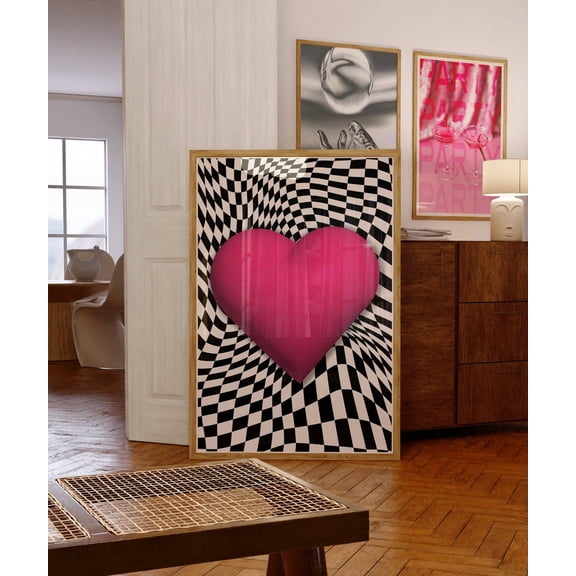 Pink Heart 70s Psychedelic Trippy Wall Art, Unframed Canvas 8x10in