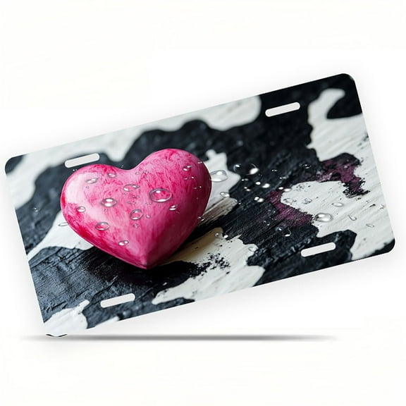 Pink Heart on Abstract Front License Plate, Metal License Plate, Funny Standard Plates Personalized Novelty Decorative For Men/Women/Boys/Girls Car 6×12 Inch
