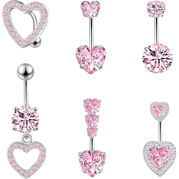 Pink Heart Belly Button Ring Surgical Steel Belly Rings 14G Pink Belly Button Piercing Cute Belly Ring for Women Navel Ring