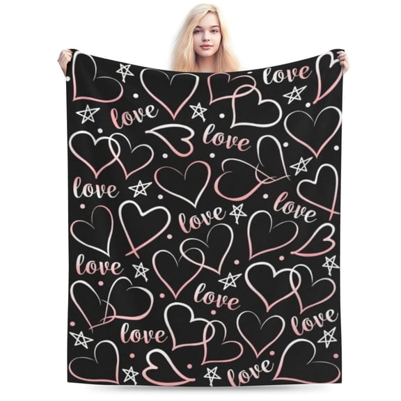 Pink Heart Blanket Love Theme Print Fleece Flannel Throw Blankets Hearts 50x40