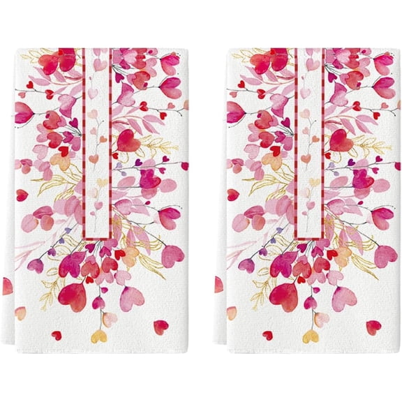 Pink Heart Branch Valentine''s Day Kitchen Towels Dish Towels, 18x26 Inch Farmhouse Wedding Decoration Hand Towels Set of 2