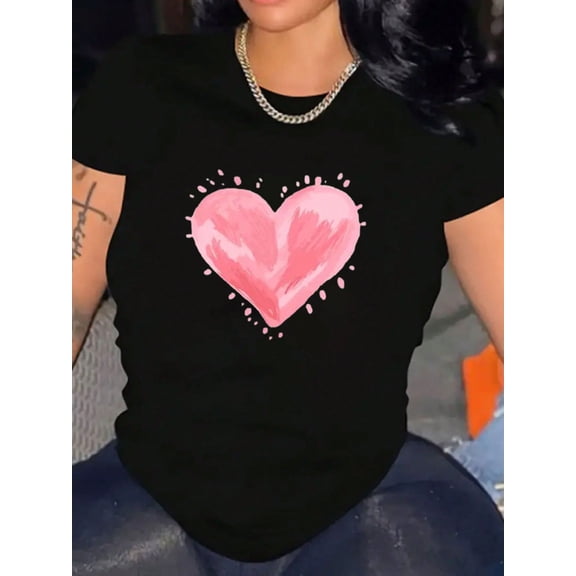 Pink Heart Brushstroke Valentine's Day Women Lightweight Short Sleeve Tee