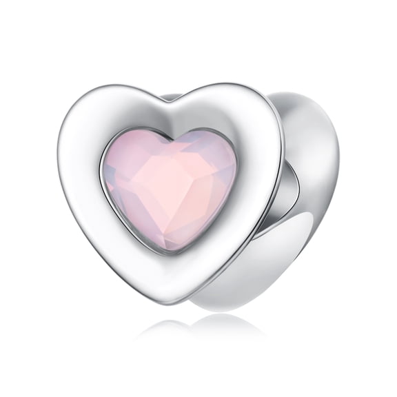 Pink Heart Charm, Genuine 925 Sterling Silver, Compatible with Most Charm Bracelet