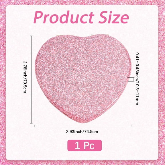 Pink Heart Compact Mirror Purse Magnifying Mirror Mini Glass Glitter Folding Handheld Vanity Double Sided Portable Plastic Makeup Looking Glass for Bag Purse Pocket Women Home Office Travel