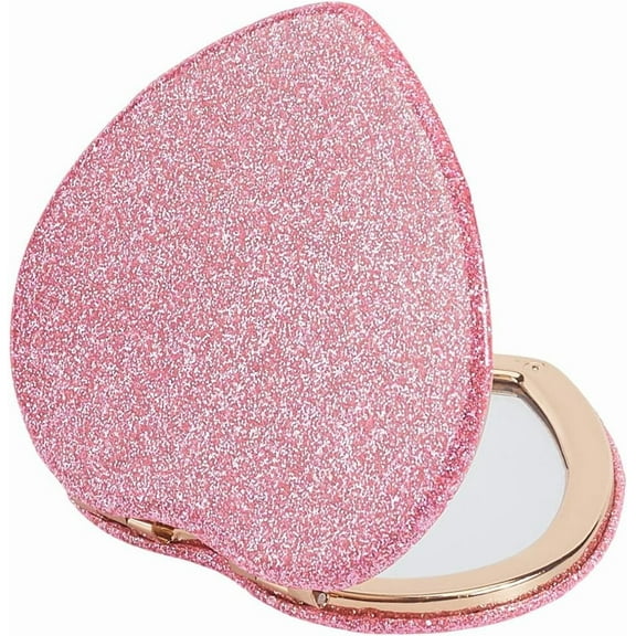 Pink Heart Compact Mirror Purse Magnifying Mirror Mini Glass Glitter Folding Handheld Vanity Double Sided Portable Plastic Makeup Looking Glass