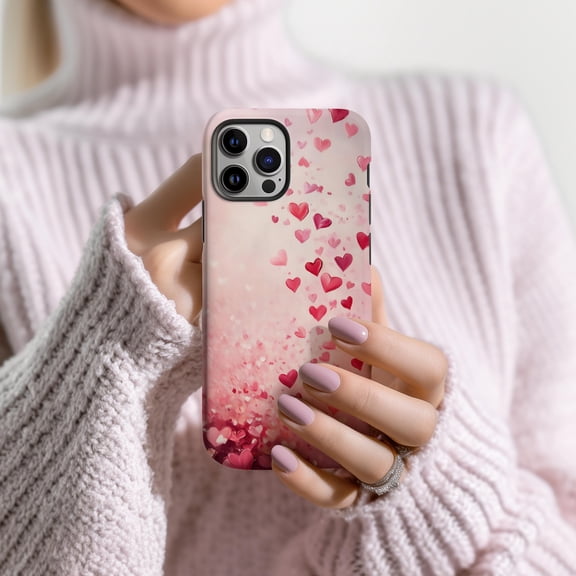 Pink Heart Confetti Phone Case Fits iPhone Samsung Galaxy Protective Hard Shell Love Design Valentine Gift