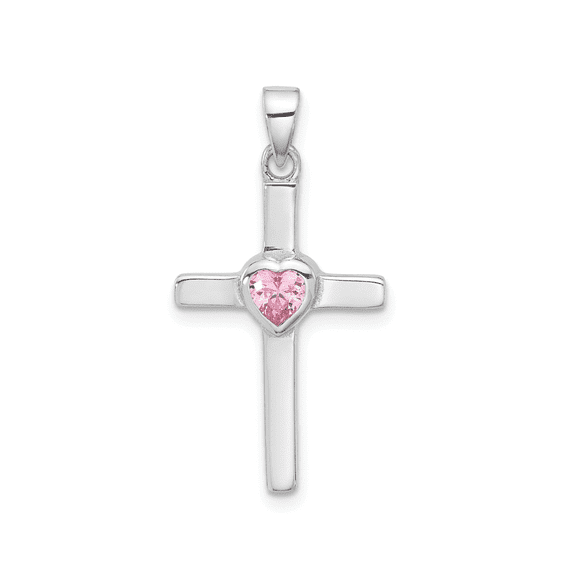 Fine Color Jewels Pink Cubic Zirconia Pendant Charm 925 Sterling Silver Rhodium Plated Women’s