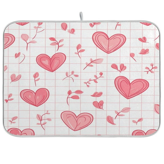 Pink Heart Dish Drying Mat Kitchen Mats Microfiber Counter Absorbent Dish Pad Drainer Rack