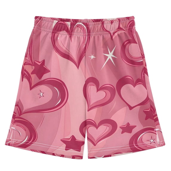 Pink Heart Dream Pattern Athletic Shorts Breathable with Comfort Fit Drawstring Casual Sweatshorts Large