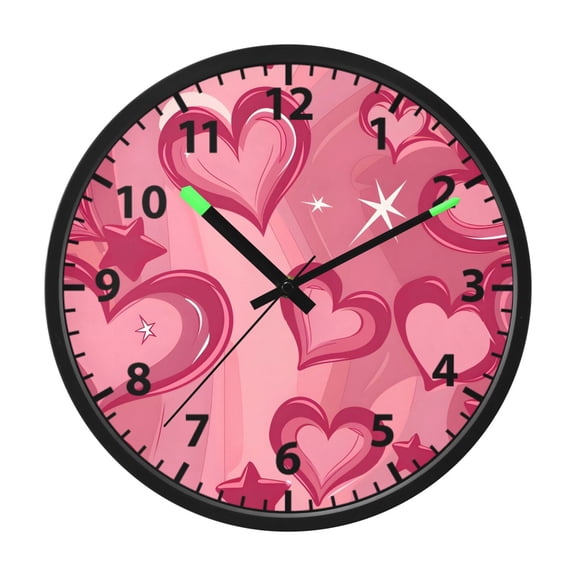 Pink Heart Dream Pattern Wall Clock 12 Inch Voice Activated Night Light Silent Non Ticking