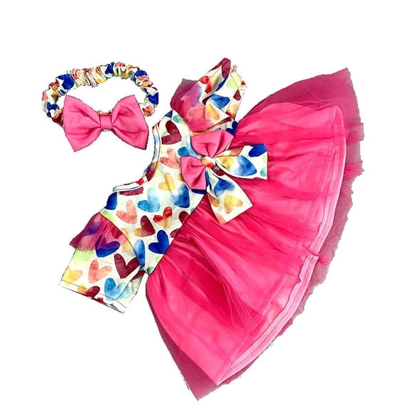 Plush Gear Pink Heart Dress with Headband for 14"-18"  Cute Stuffed Animal Outfit