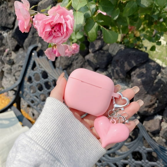 Pink Heart Earphone Case For AirPods 4 3 2 1 Pro2 Cover Silicone Shockproof Coque For AirPods Pro 2 2nd 4th 3rd Cases With Hook