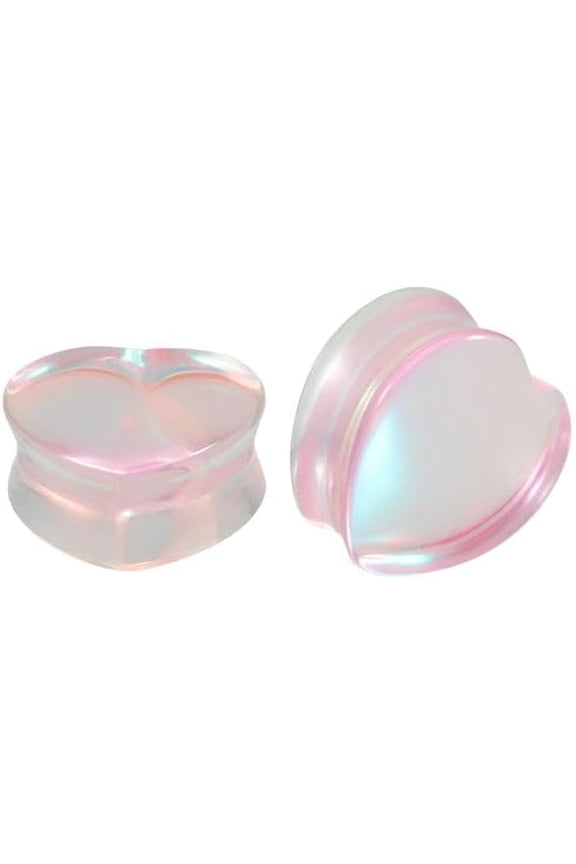 Pink Heart Glass Ear Plugs Tunnels Double Flared Saddle Expander Stretcher Ears Gauge Plug Piercing Body Jewelry for Women Men Unisex