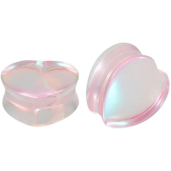 Pink Heart Glass Ear Plugs Tunnels Double Flared Saddle Expander Stretcher Ears Gauge Plug Piercing Body Jewelry for Women Men Unisex