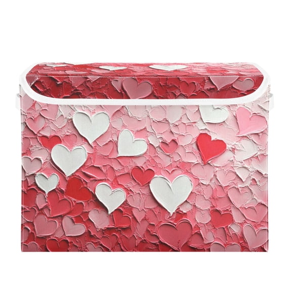 Pink Heart Gradient Large Storage Bins with Linen Collapsible Lid Storage Box 16.7 x 12.6 x 11.8in